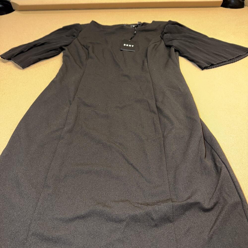 DKNY Women’s Size 8 Black Midi Dress Pleated Sleeves